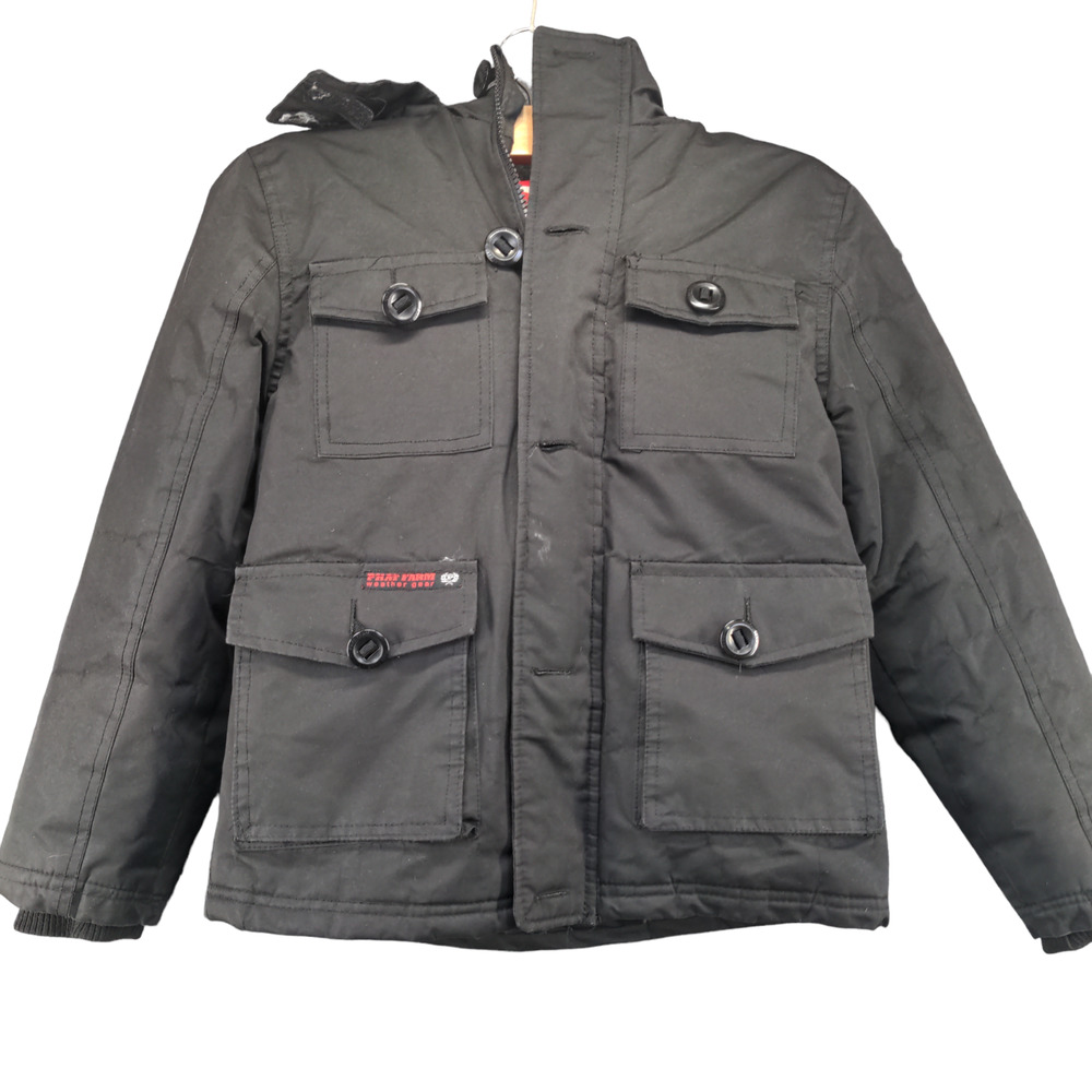 Phat Farm Weather Gear Boys Vegan Fur Trim Hooded Parka Coat Black M 10/12